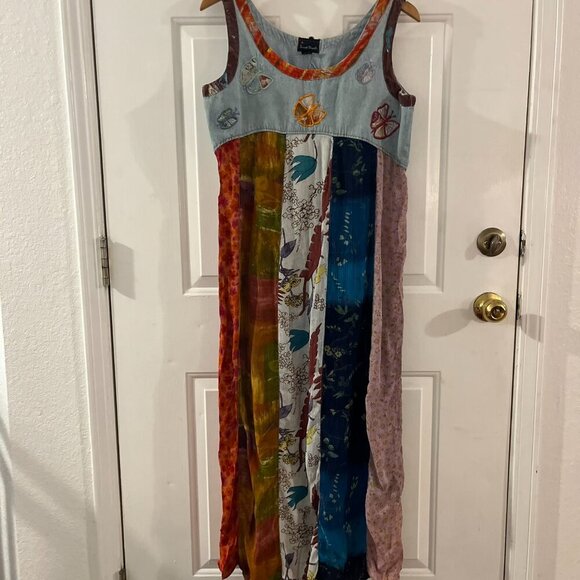 Sacred Threads Butterfly Art To Wear Patch-Work Embroider Maxi Dress Sz sm/med - Picture 8 of 9